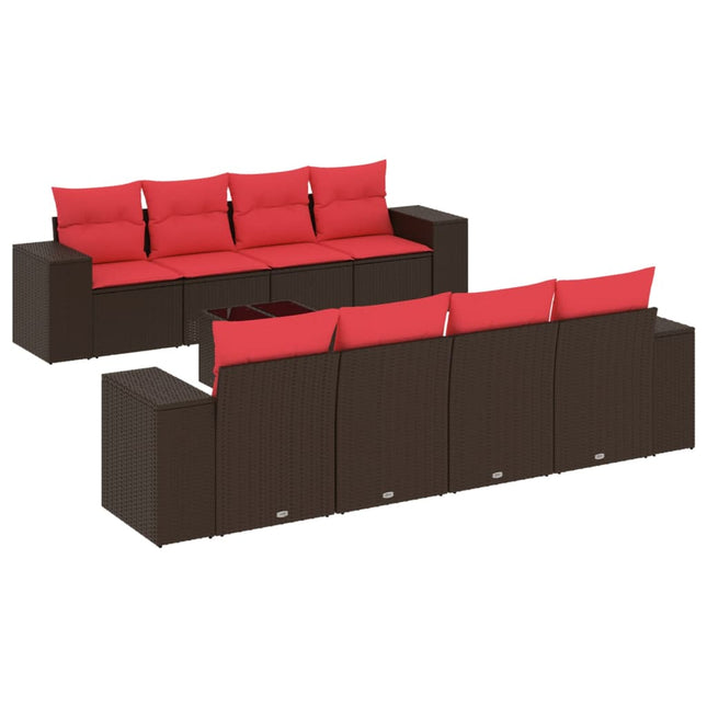 havesofasæt med 9 dele og hynder brun polyrattan