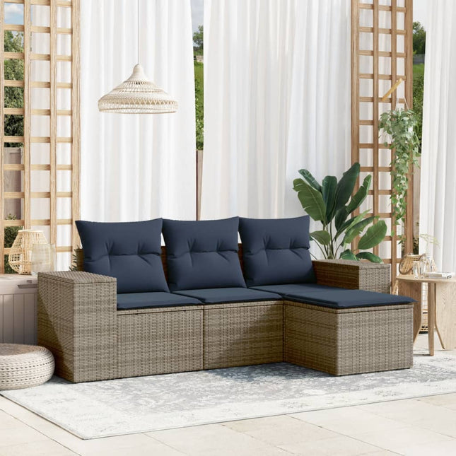 havesofasæt med 4 dele og hynder grå polyrattan