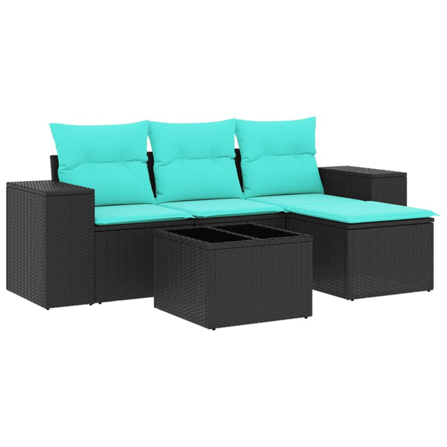 havesofasæt med 5 dele og hynder sort polyrattan