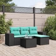 havesofasæt med 5 dele og hynder sort polyrattan