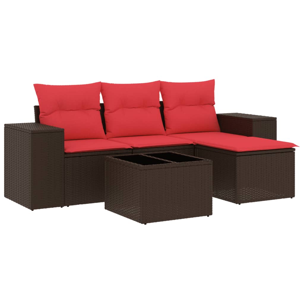 havesofasæt med 5 dele og hynder brun polyrattan
