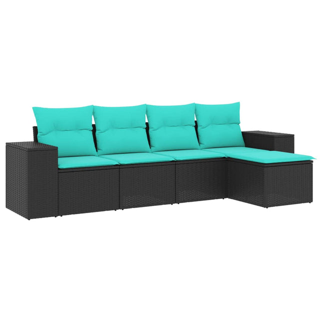 havesofasæt med 5 dele og hynder sort polyrattan