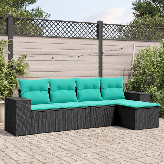 havesofasæt med 5 dele og hynder sort polyrattan