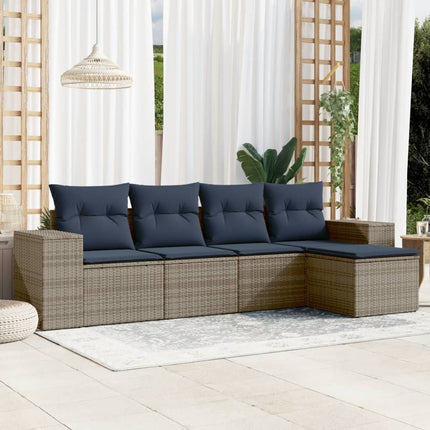 havesofasæt med 5 dele og hynder grå polyrattan