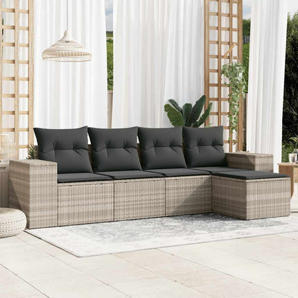 sofasæt 5 dele med hynder polyrattan lysegrå