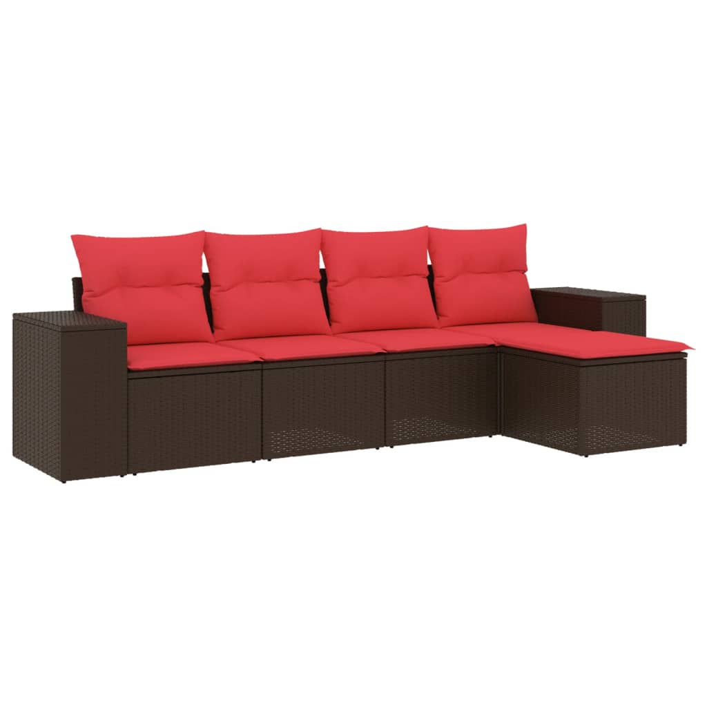 havesofasæt med 5 dele og hynder brun polyrattan