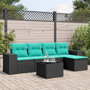 havesofasæt med 6 hynder sort polyrattan