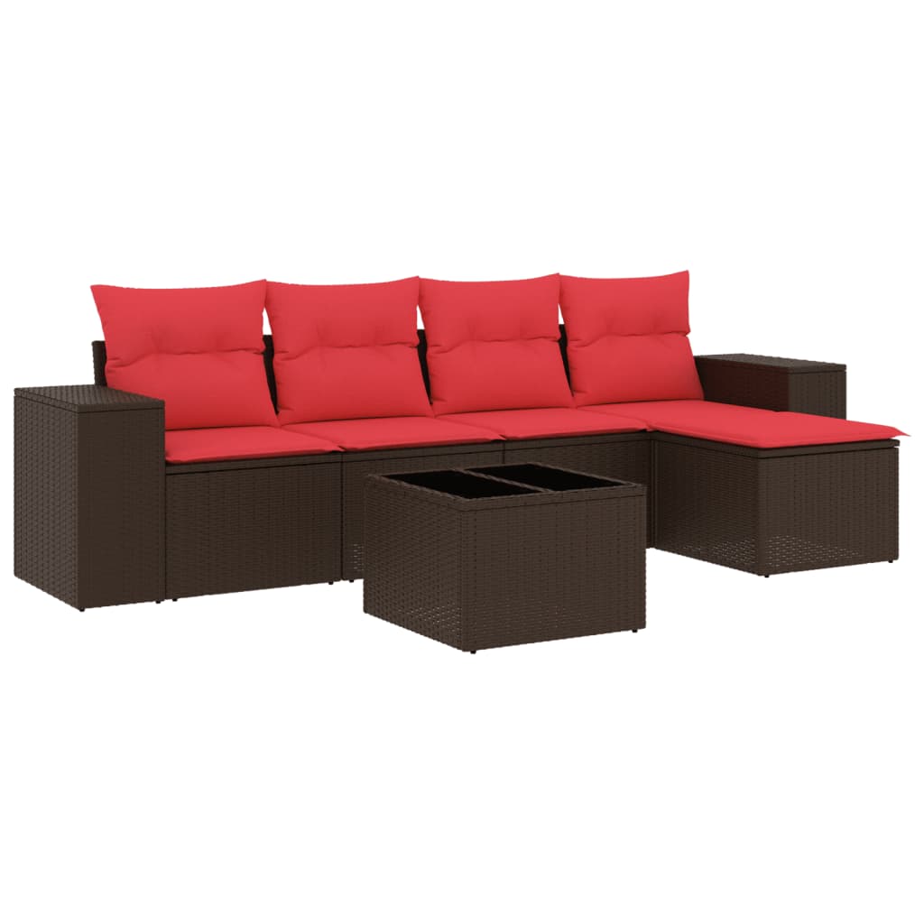 havesofasæt med 6 hynder brun polyrattan
