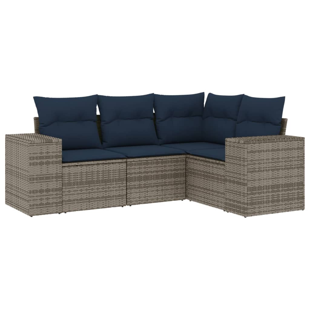 havesofasæt med 4 dele og hynder grå polyrattan