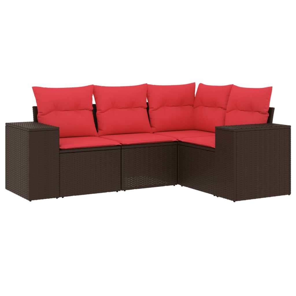 havesofasæt med 4 dele og hynder brun polyrattan