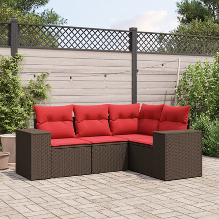 havesofasæt med 4 dele og hynder brun polyrattan