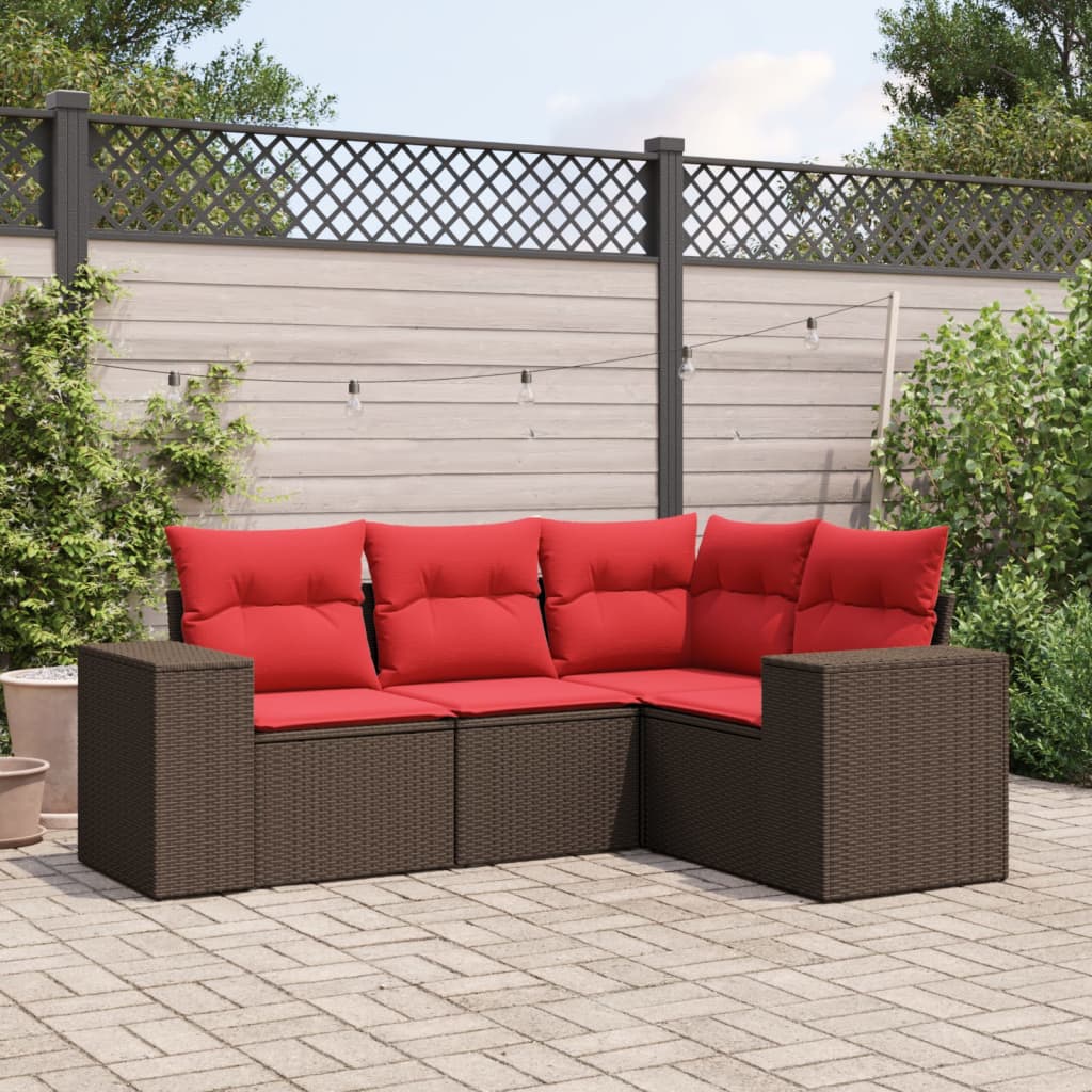 havesofasæt med 4 dele og hynder brun polyrattan