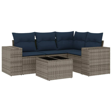 havesofasæt med 5 dele og hynder grå polyrattan