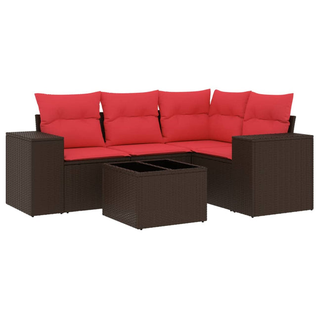 havesofasæt med 5 dele og hynder brun polyrattan