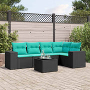 havesofasæt med 6 hynder sort polyrattan