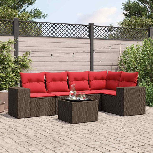 havesofasæt med 6 hynder brun polyrattan