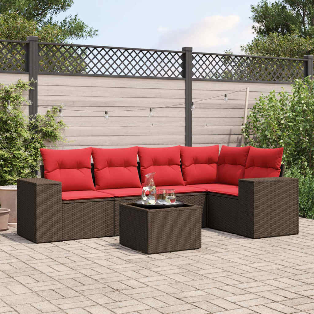havesofasæt med 6 hynder brun polyrattan