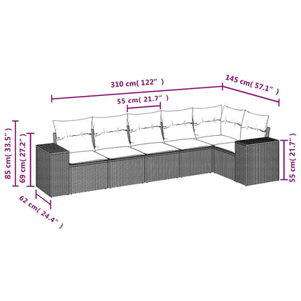 havesofasæt med 6 hynder sort polyrattan