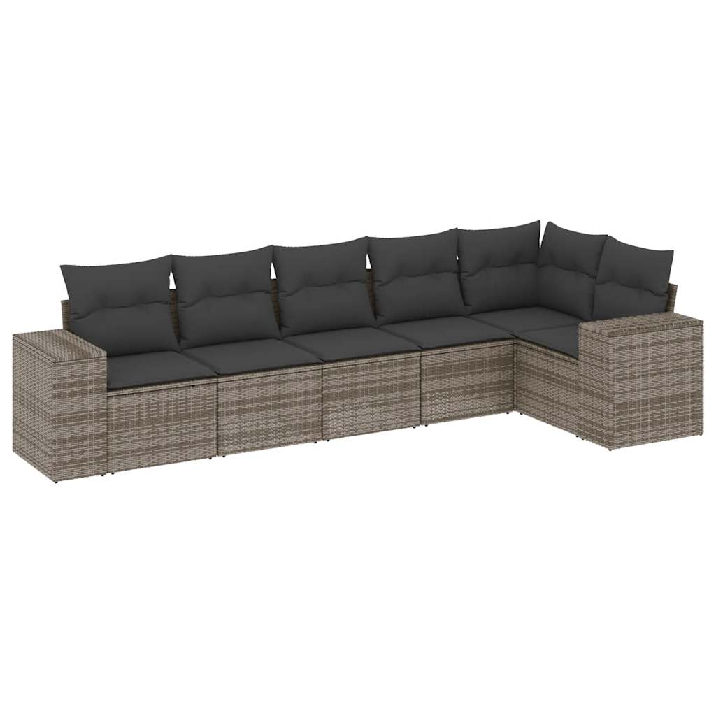 sofasæt til haven 6 dele med hynder polyrattan grå