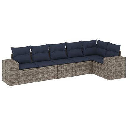 havesofasæt med 6 dele og hynder grå polyrattan
