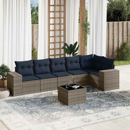 havesofasæt med 7 dele og hynder grå polyrattan