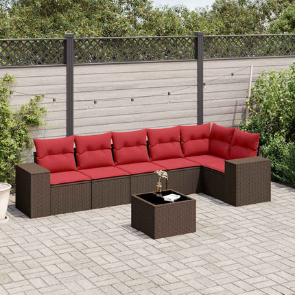 havesofasæt med 7 hynder brun polyrattan