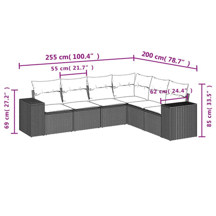 havesofasæt med 6 hynder sort polyrattan