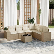 sofasæt til haven 7 dele med hynder polyrattan beige