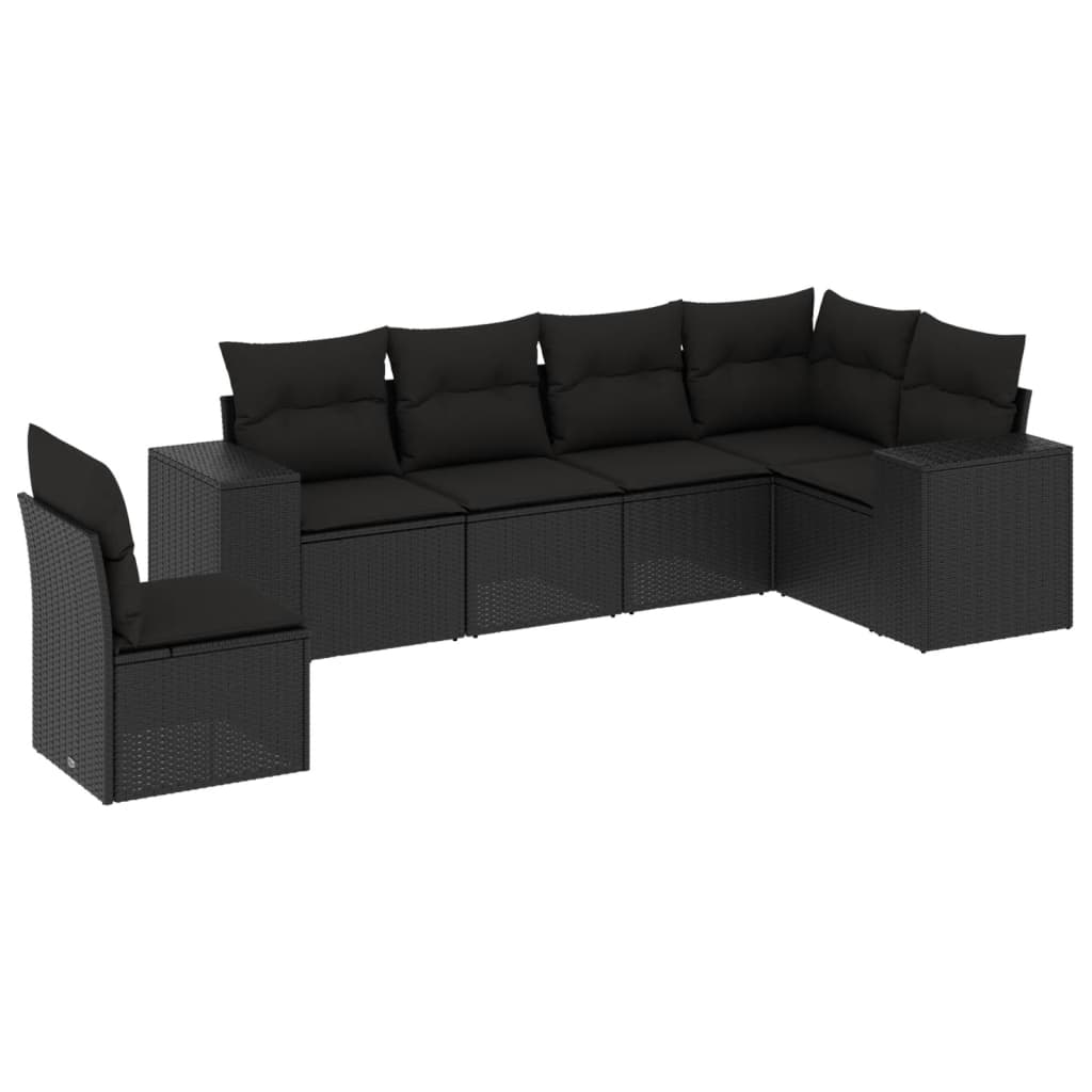 sofasæt til haven 6 dele med hynder polyrattan sort