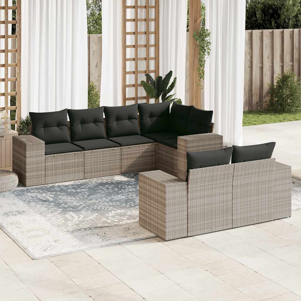 sofasæt til haven 7 dele med hynder polyrattan lysegrå
