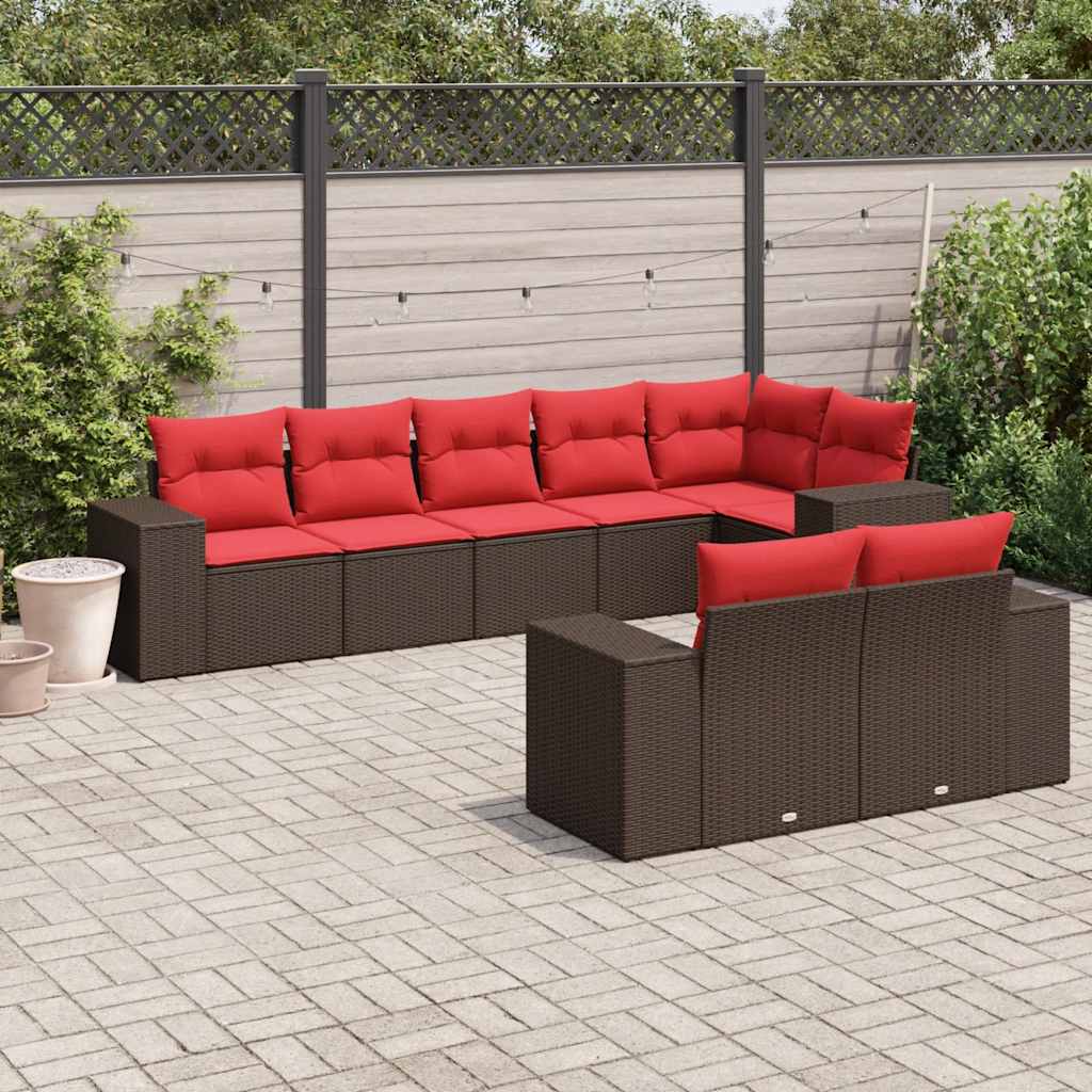 8-delt havesofast med hynder brun polyrattan