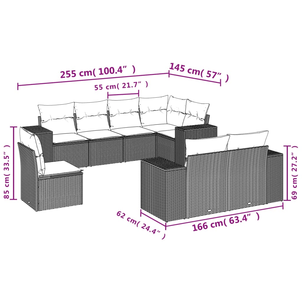 sofasæt til haven 8 dele med hynder polyrattan sort