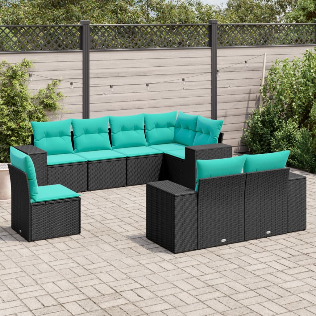 8-delt havesofast med hynder sort polyrattan