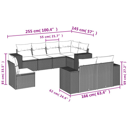sofasæt til haven 8 dele med hynder polyrattan grå
