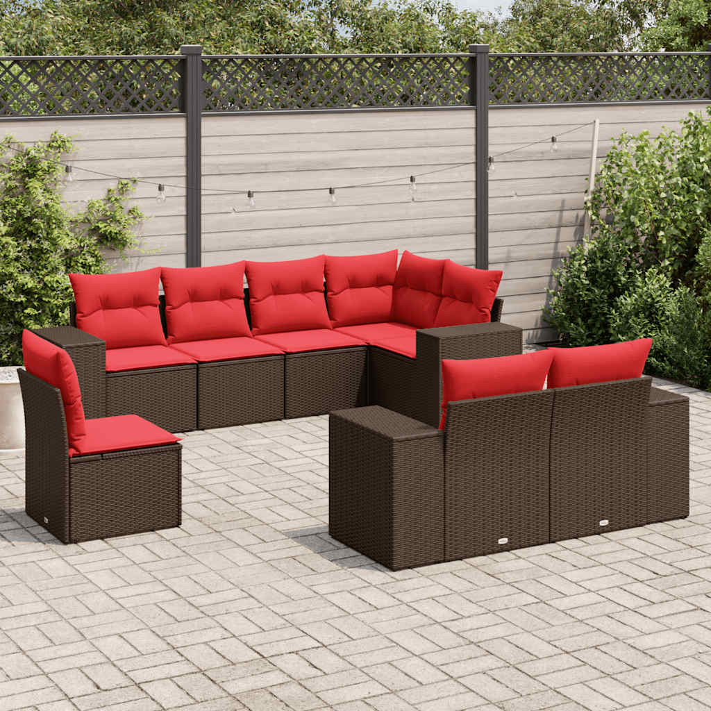 8-delt havesofast med hynder brun polyrattan