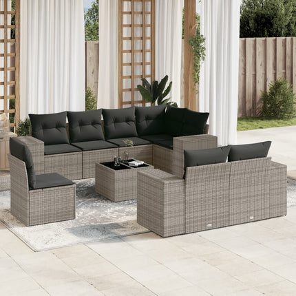sofasæt til haven 9 dele med hynder polyrattan grå