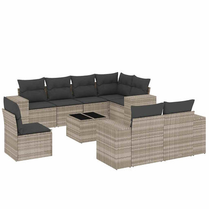 sofasæt til haven 9 dele med hynder polyrattan lysegrå