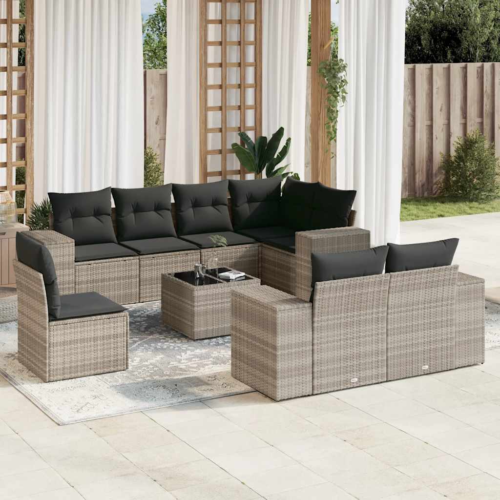 sofasæt til haven 9 dele med hynder polyrattan lysegrå