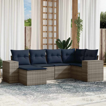 havesofasæt med 6 dele og hynder grå polyrattan
