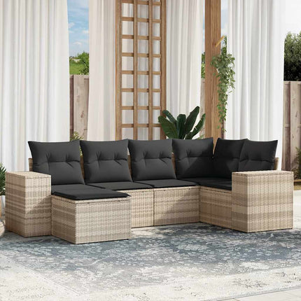 sofasæt til haven 6 dele med hynder polyrattan lysegrå