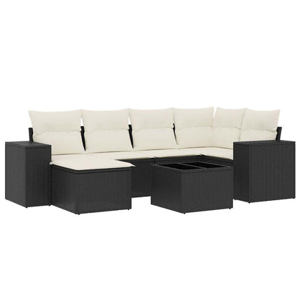 sofasæt til haven 7 dele med hynder polyrattan sort