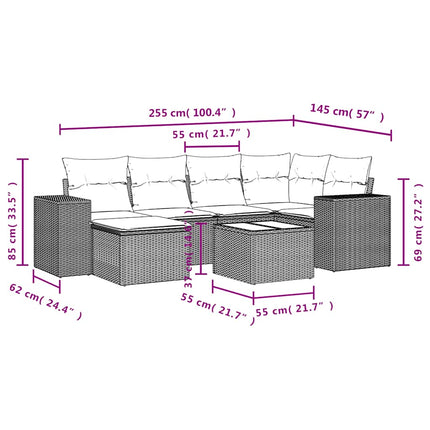 havesofasæt med 7 hynder brun polyrattan