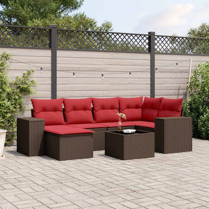 havesofasæt med 7 hynder brun polyrattan