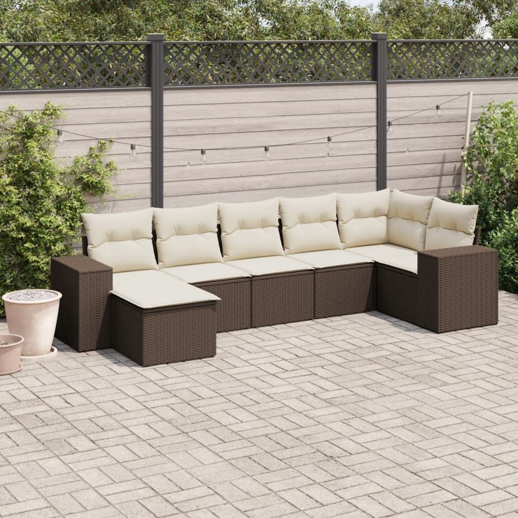 sofasæt til haven 7 dele med hynder polyrattan brun
