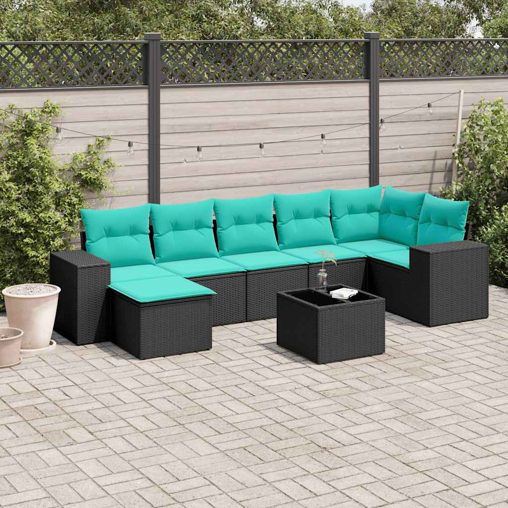 vidaXL 8-delt havesofasæt med hynder sort polyrattan