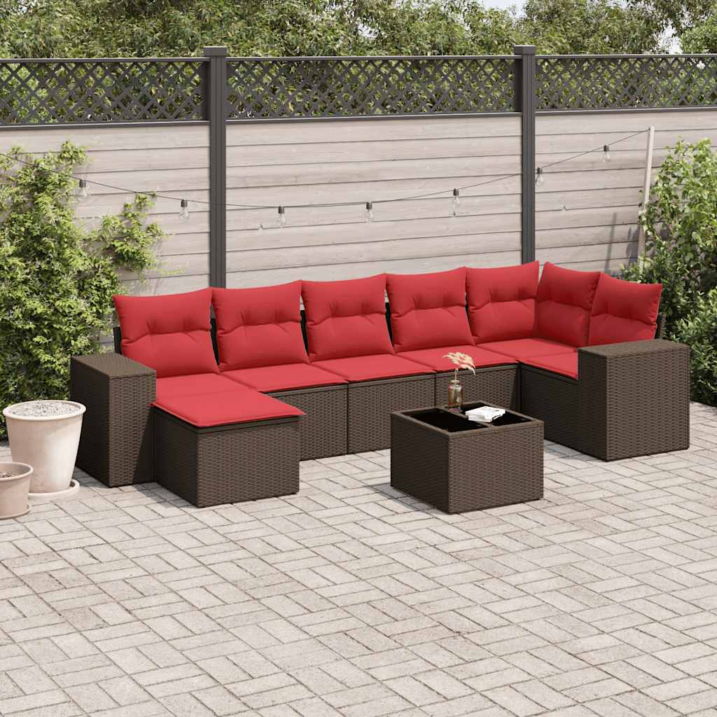 8-delt havesofast med hynder brun polyrattan