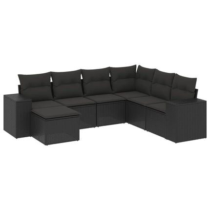 sofasæt til haven 7 dele med hynder polyrattan sort
