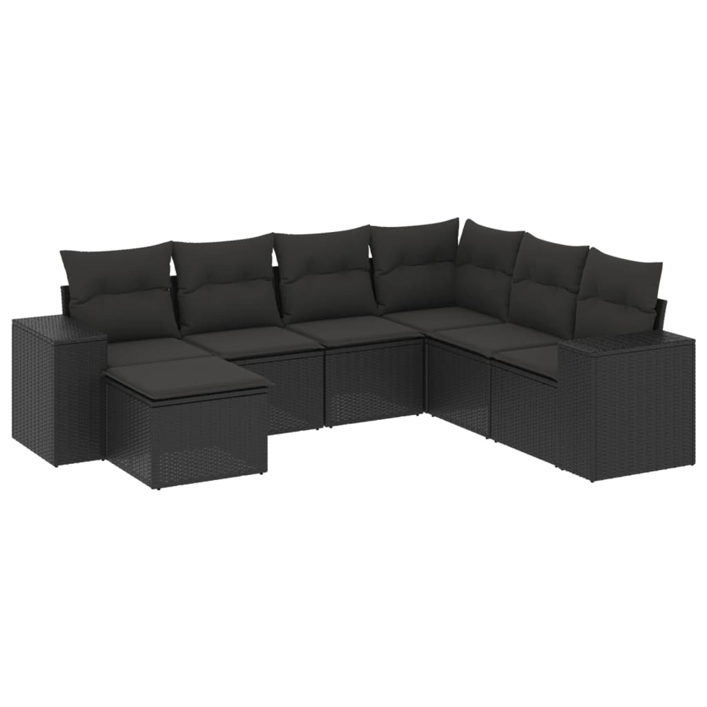 sofasæt til haven 7 dele med hynder polyrattan sort