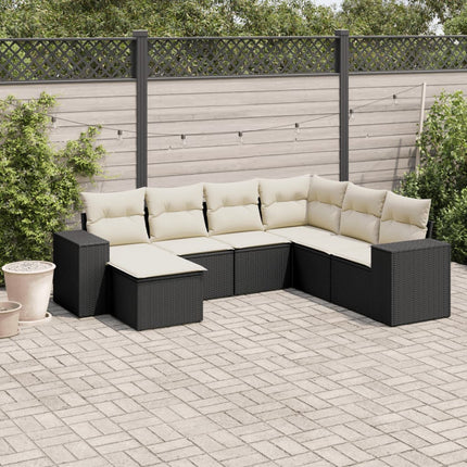 sofasæt til haven 7 dele med hynder polyrattan sort