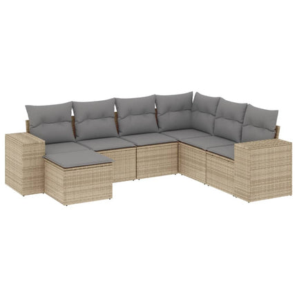 sofasæt til haven 7 dele med hynder polyrattan beige